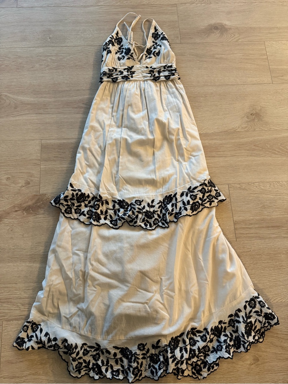 Abercrombie & Fitch Cream Maxi Dress with Black Floral Embroidery